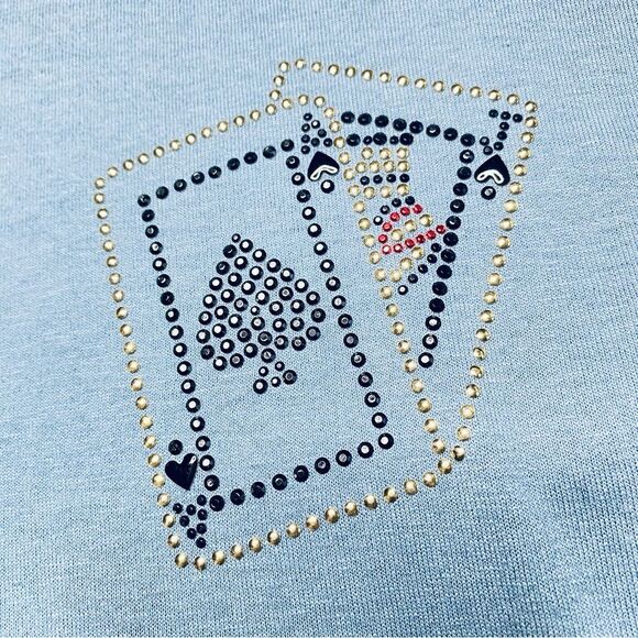 Vintage Jerzees Poker Cards Polo Shirt Studded Embellished Blue Sz XL - Picture 4 of 9